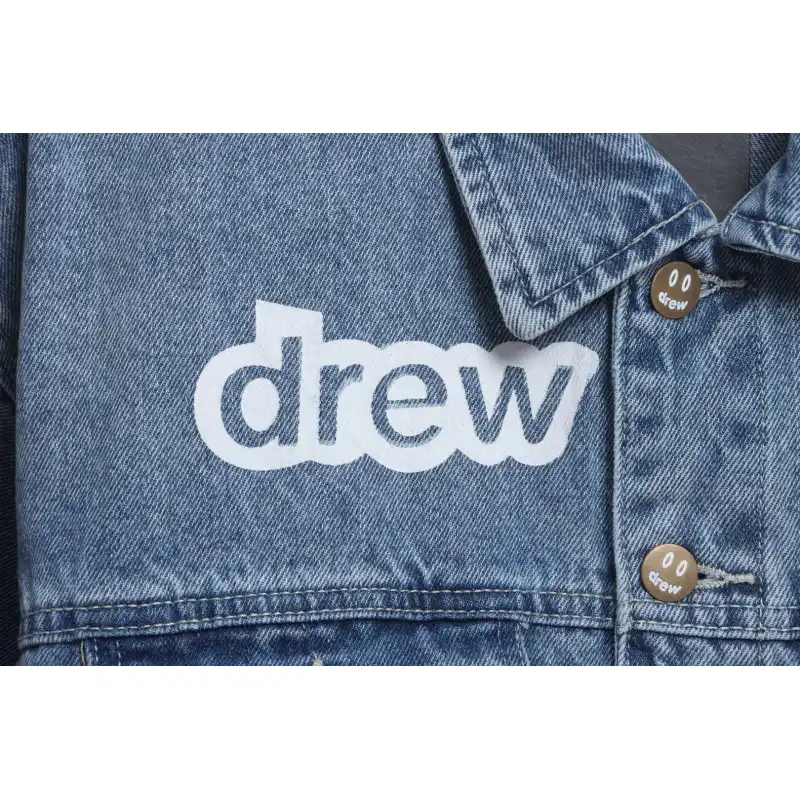 DREW Smiley Face Washed Distressed Denim Jacket
