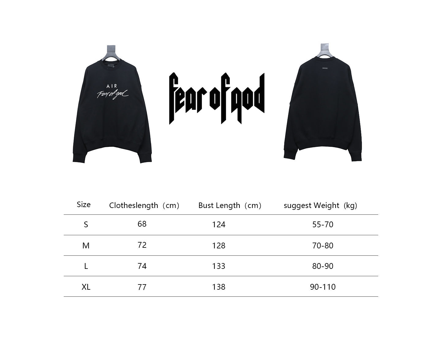 Fear of God Essential Double Line AIR Lettering Crew Neck Hoodie Black