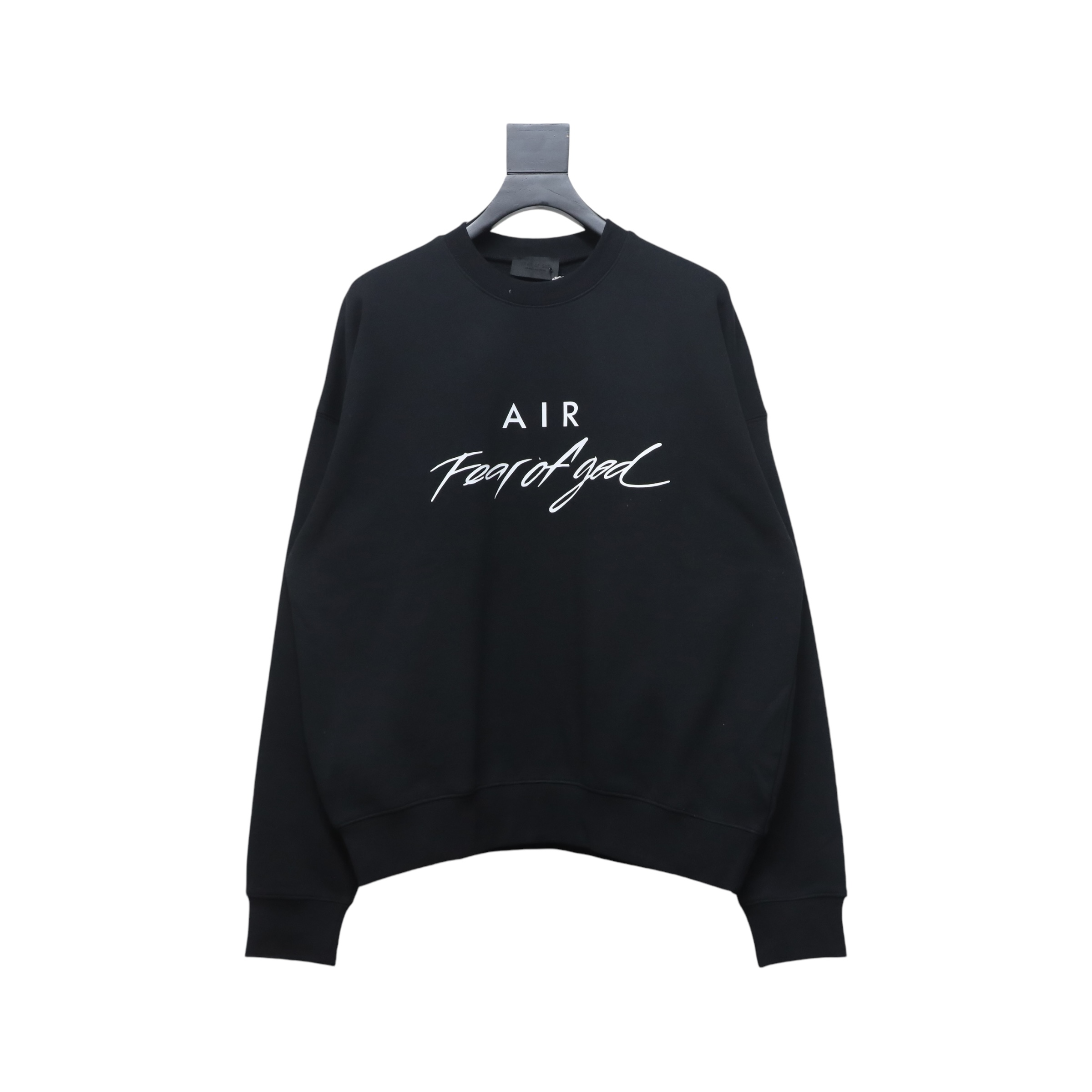 Fear of God Essential Double Line AIR Lettering Crew Neck Hoodie Black