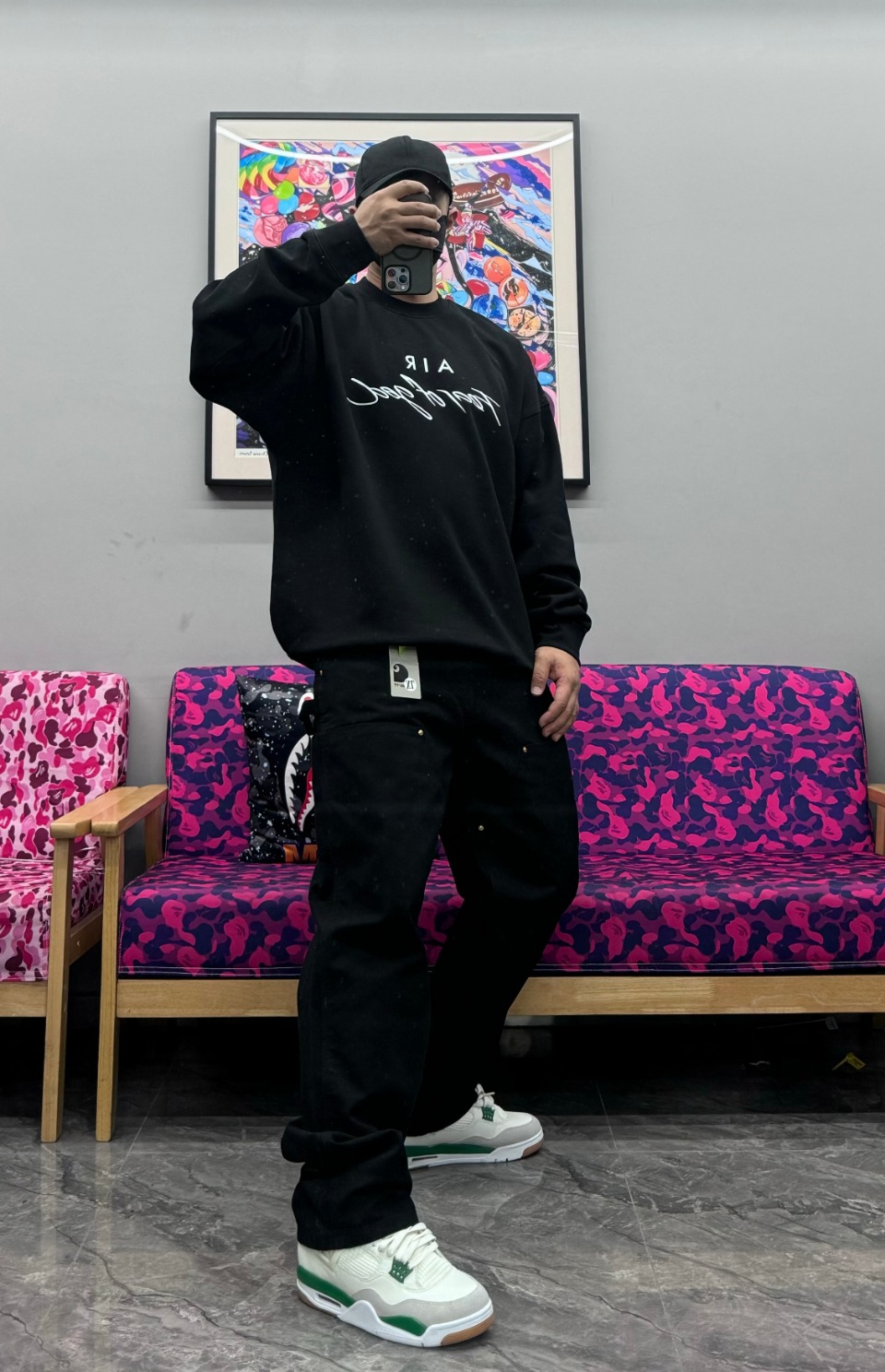 Fear of God Essential Double Line AIR Lettering Crew Neck Hoodie Black