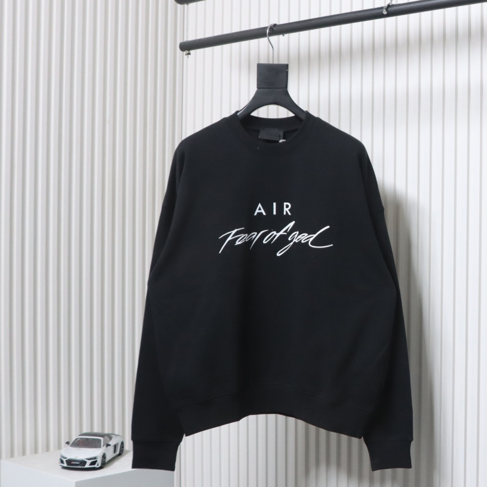 Fear of God Essential Double Line AIR Lettering Crew Neck Hoodie Black