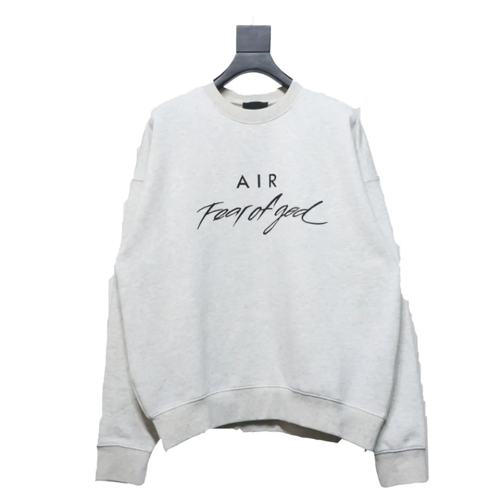Fear of God Essential Double Line AIR Lettering Crew Neck Hoodie White