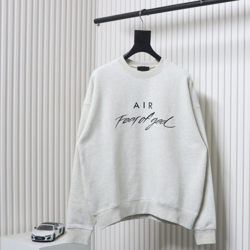 Fear of God Essential Double Line AIR Lettering Crew Neck Hoodie White
