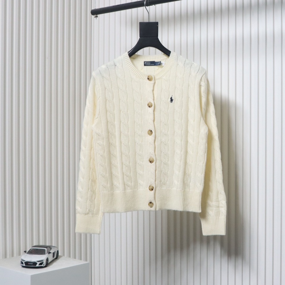 Ralph Lauren Cable Wool Vintage Cable Knit Cardigan (Women's) Beige