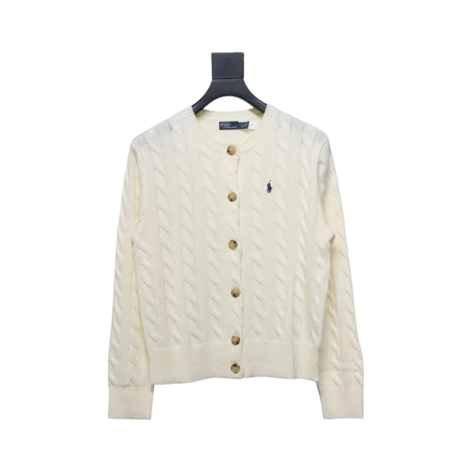 Ralph Lauren Cable Wool Vintage Cable Knit Cardigan (Women's) Beige
