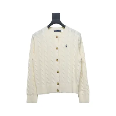 Ralph Lauren Cable Wool Vintage Cable Knit Cardigan (Women's) Beige 01