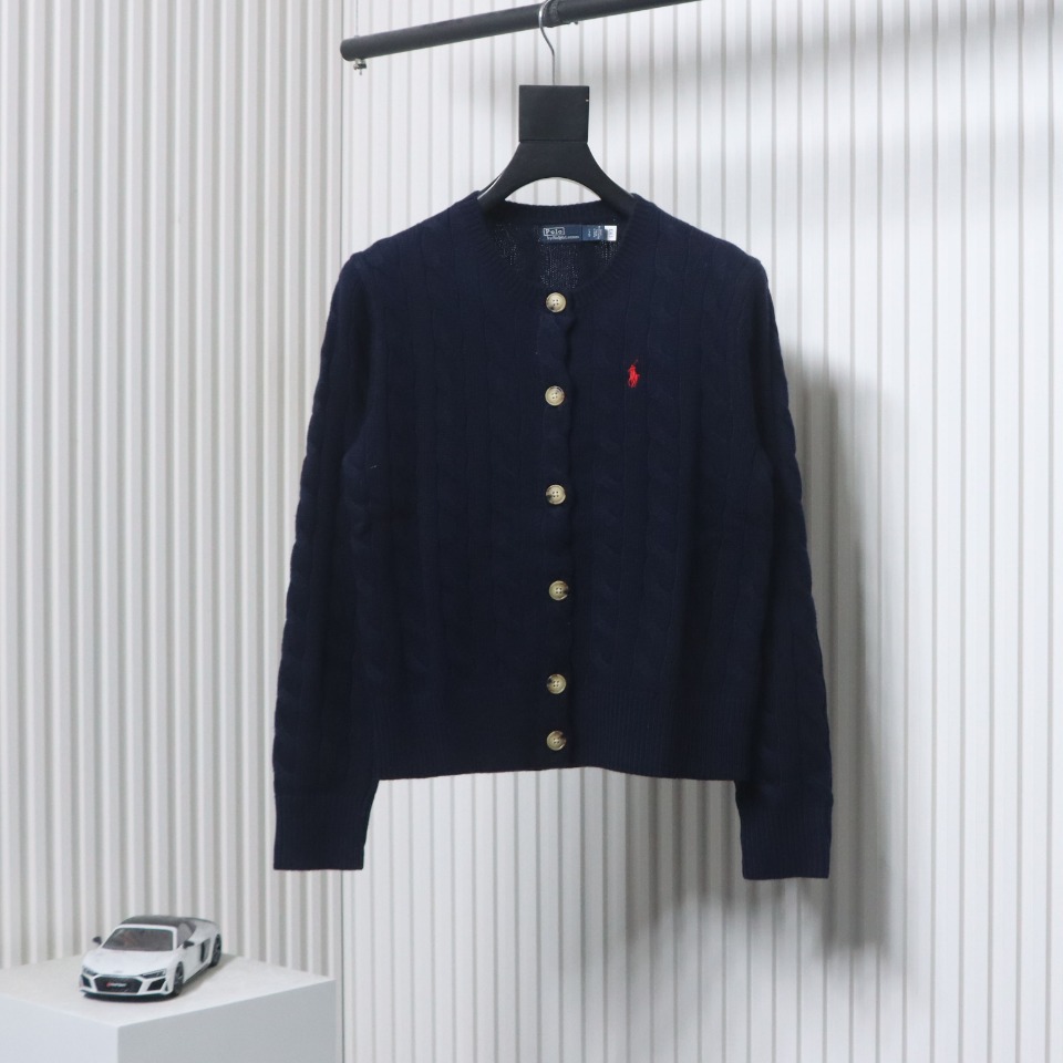 Ralph Lauren Cable Wool Vintage Cable Knit Cardigan (Women's) Blue