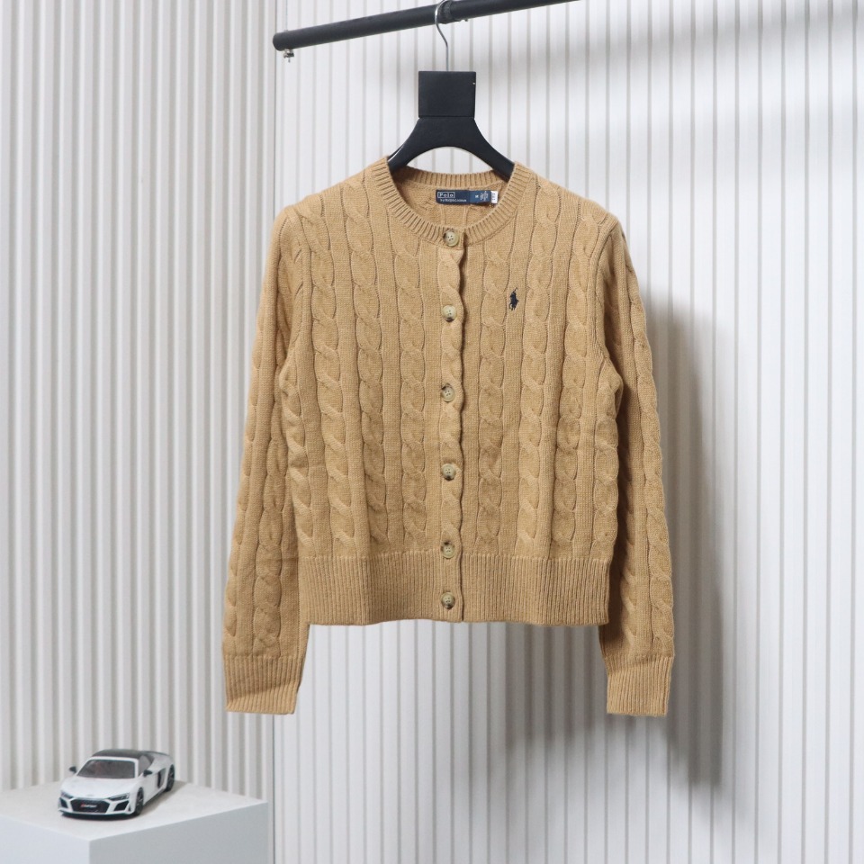 Ralph Lauren Cable Wool Vintage Cable Knit Cardigan (Women's) Brown