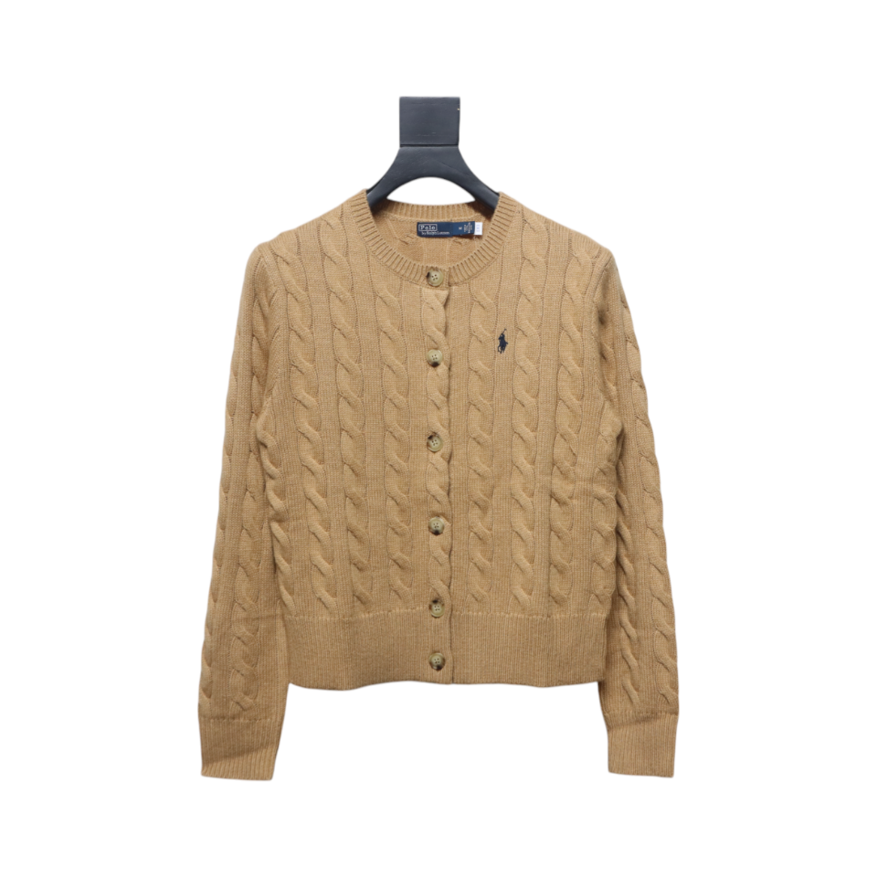 Ralph Lauren Cable Wool Vintage Cable Knit Cardigan (Women's) Brown