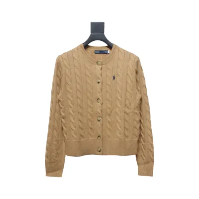 Ralph Lauren Cable Wool Vintage Cable Knit Cardigan (Women's) Brown 01