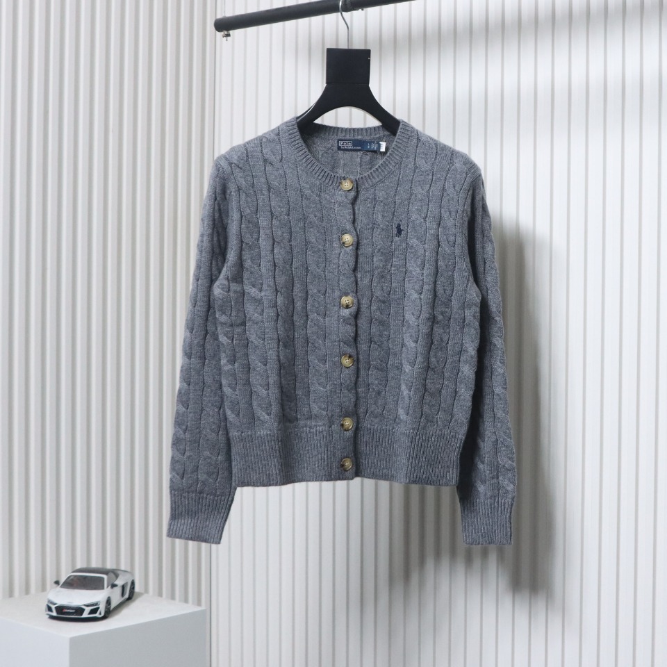 Ralph Lauren Cable Wool Vintage Cable Knit Cardigan (Women's) Grey