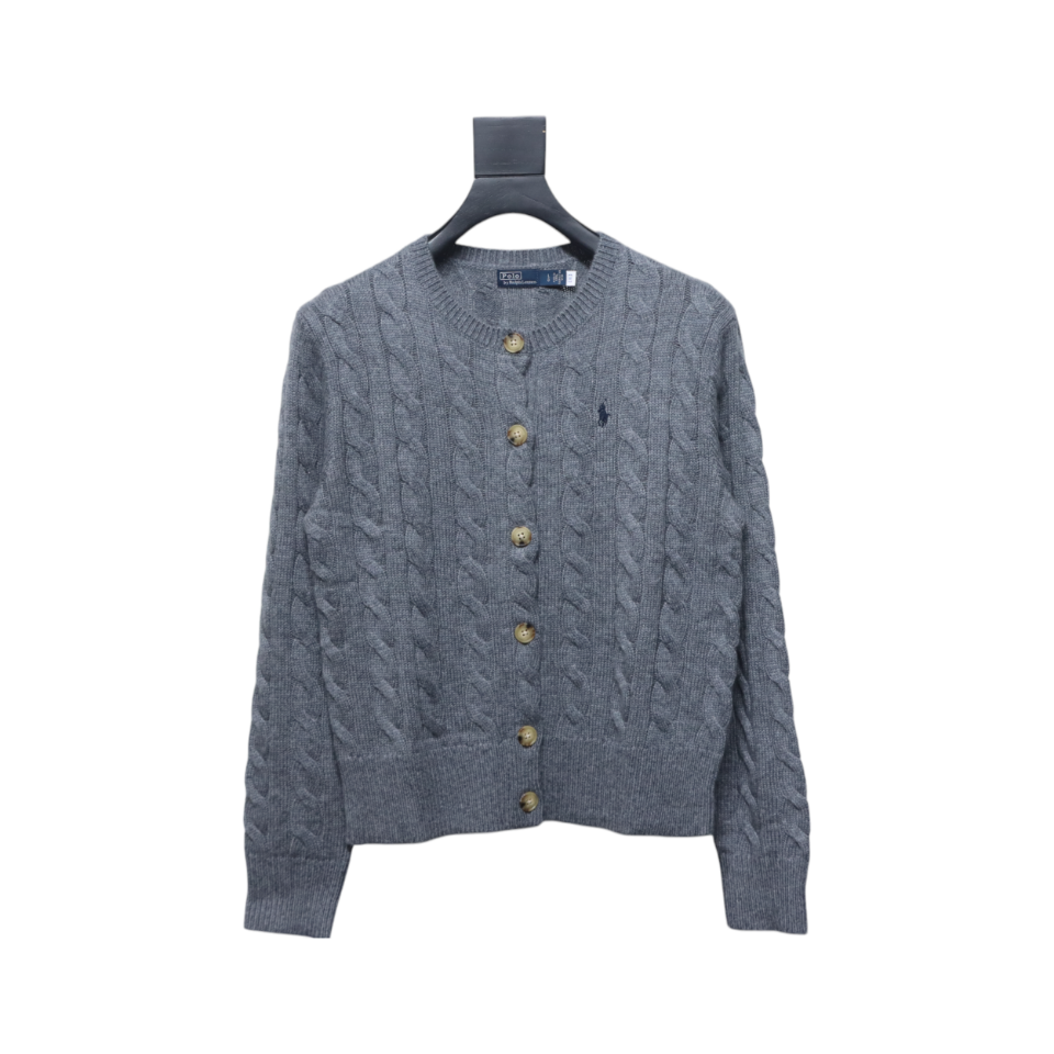 Ralph Lauren Cable Wool Vintage Cable Knit Cardigan (Women's) Grey