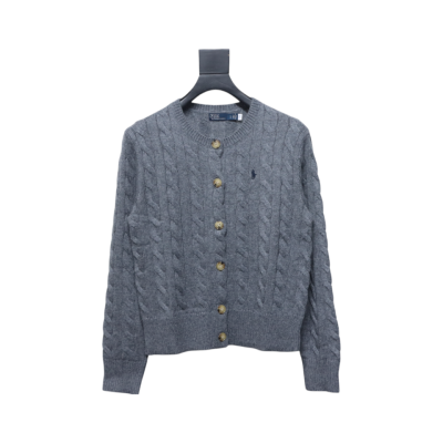 Ralph Lauren Cable Wool Vintage Cable Knit Cardigan (Women's) Grey 01