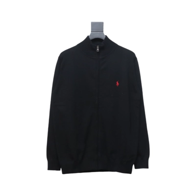 Ralph Lauren Classic Warhorse Logo Embroidered Knitted Cardigan Jacket Black 01