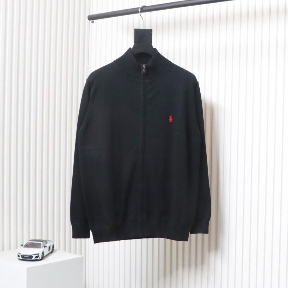 Ralph Lauren Classic Warhorse Logo Embroidered Knitted Cardigan Jacket Black