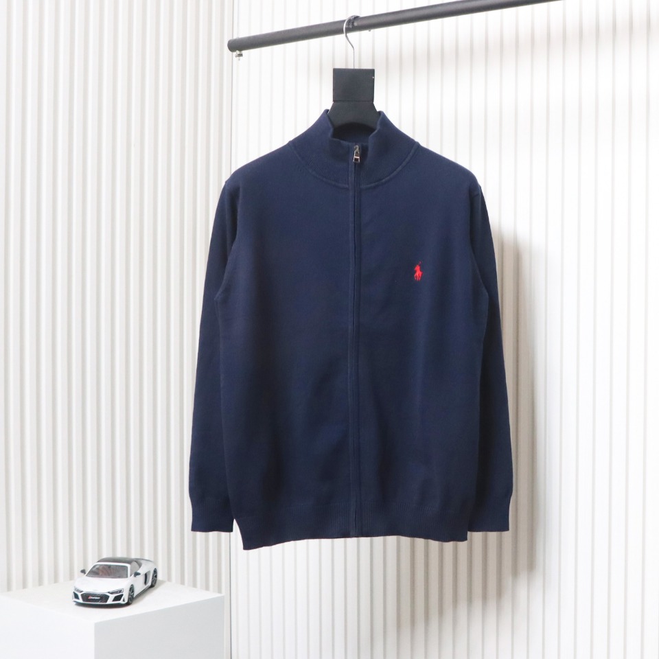 Ralph Lauren Classic Warhorse Logo Embroidered Knitted Cardigan Jacket Blue