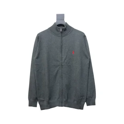 Ralph Lauren Classic Warhorse Logo Embroidered Knitted Cardigan Jacket Grey 01