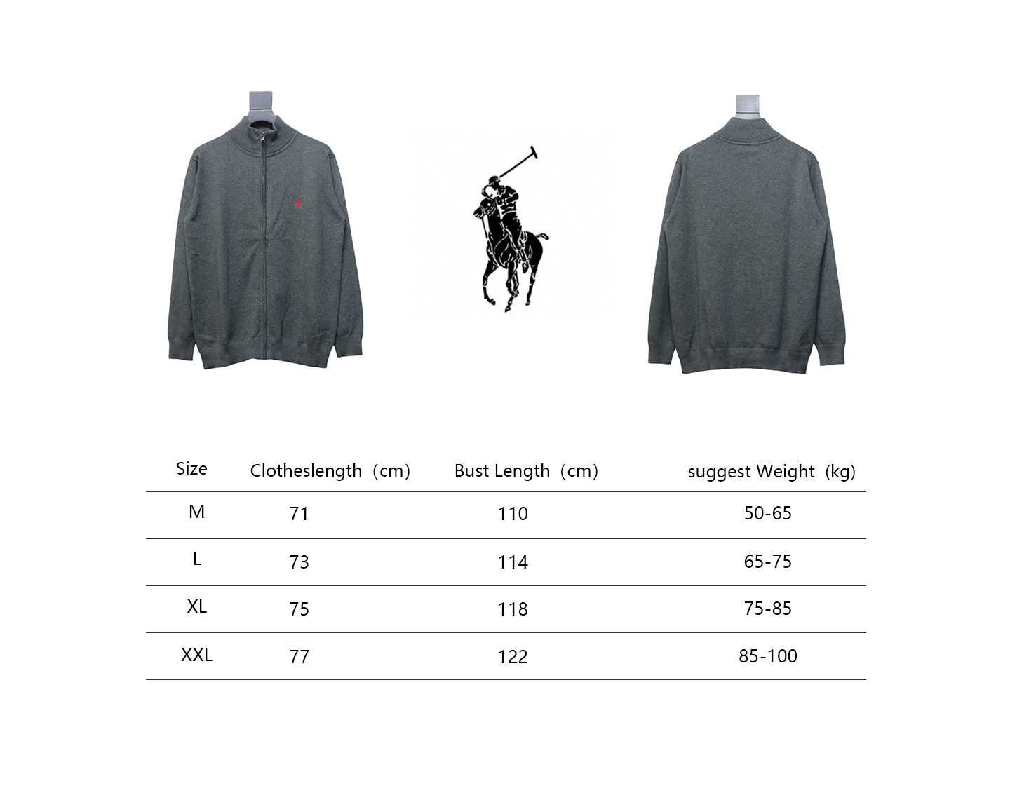 Ralph Lauren Classic Warhorse Logo Embroidered Knitted Cardigan Jacket Grey