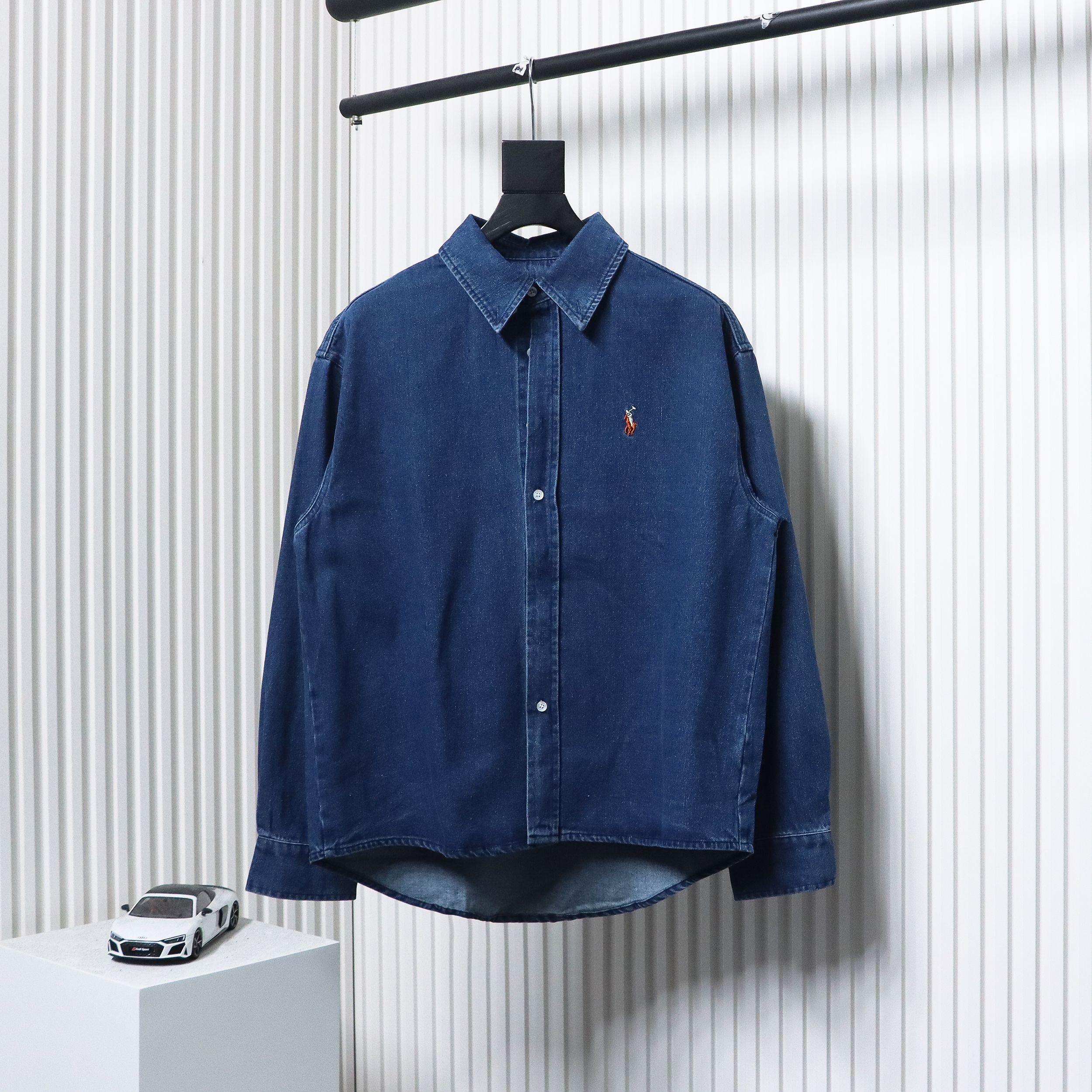 Ralph Lauren Classic Warhorse Logo Embroidered Long Sleeve Denim Shirt Jacket