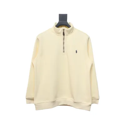 Ralph Lauren Embroidered Small Logo Half-Zip Brushed Hoodie Beige 01