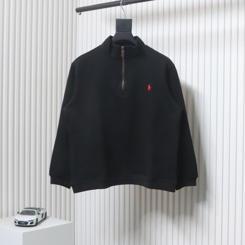 Ralph Lauren Embroidered Small Logo Half-Zip Brushed Hoodie Black