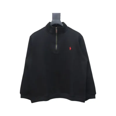 Ralph Lauren Embroidered Small Logo Half-Zip Brushed Hoodie Black 01