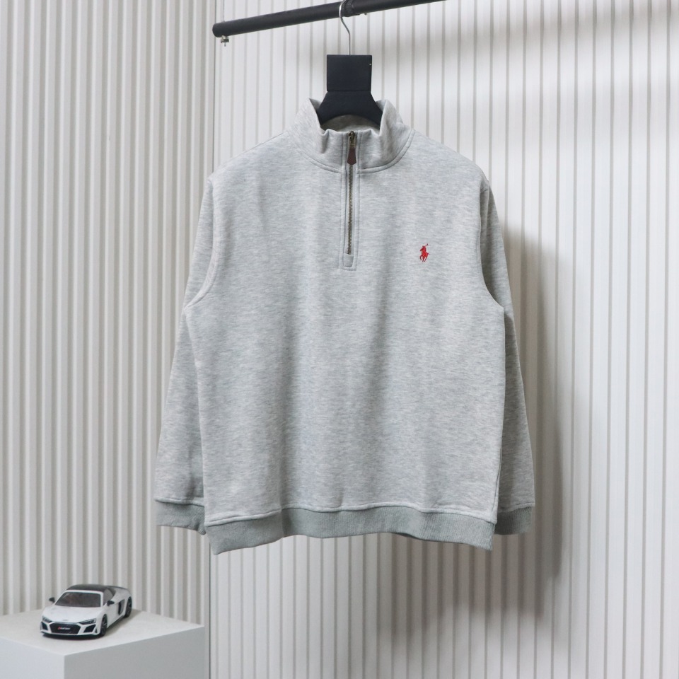 Ralph Lauren Embroidered Small Logo Half-Zip Brushed Hoodie Grey