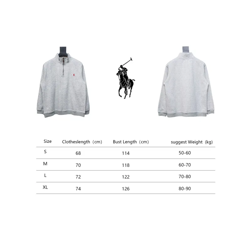 Ralph Lauren Embroidered Small Logo Half-Zip Brushed Hoodie Grey