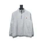 Ralph Lauren Embroidered Small Logo Half-Zip Brushed Hoodie Grey