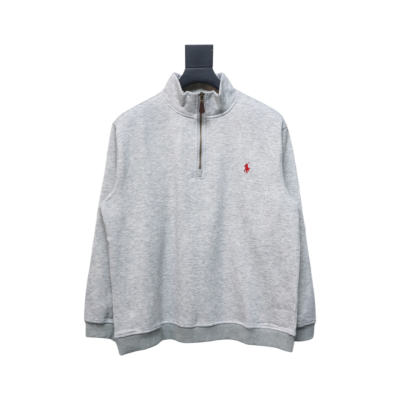 Ralph Lauren Embroidered Small Logo Half-Zip Brushed Hoodie Grey 01