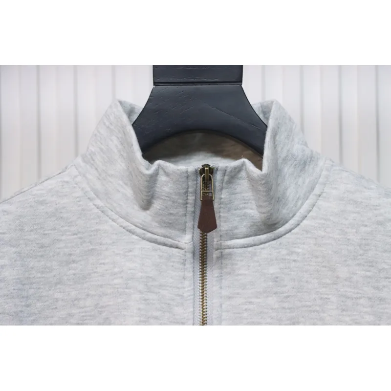 Ralph Lauren Embroidered Small Logo Half-Zip Brushed Hoodie Grey