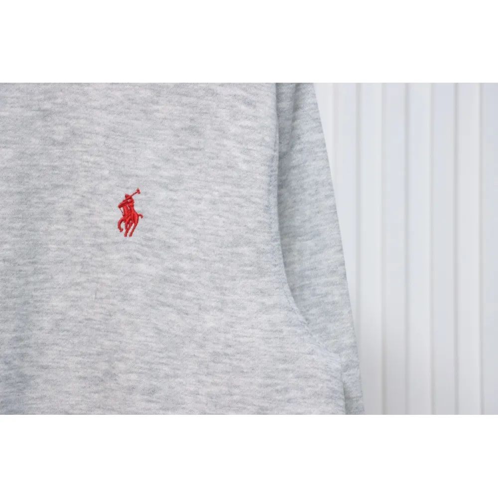 Ralph Lauren Embroidered Small Logo Half-Zip Brushed Hoodie Grey
