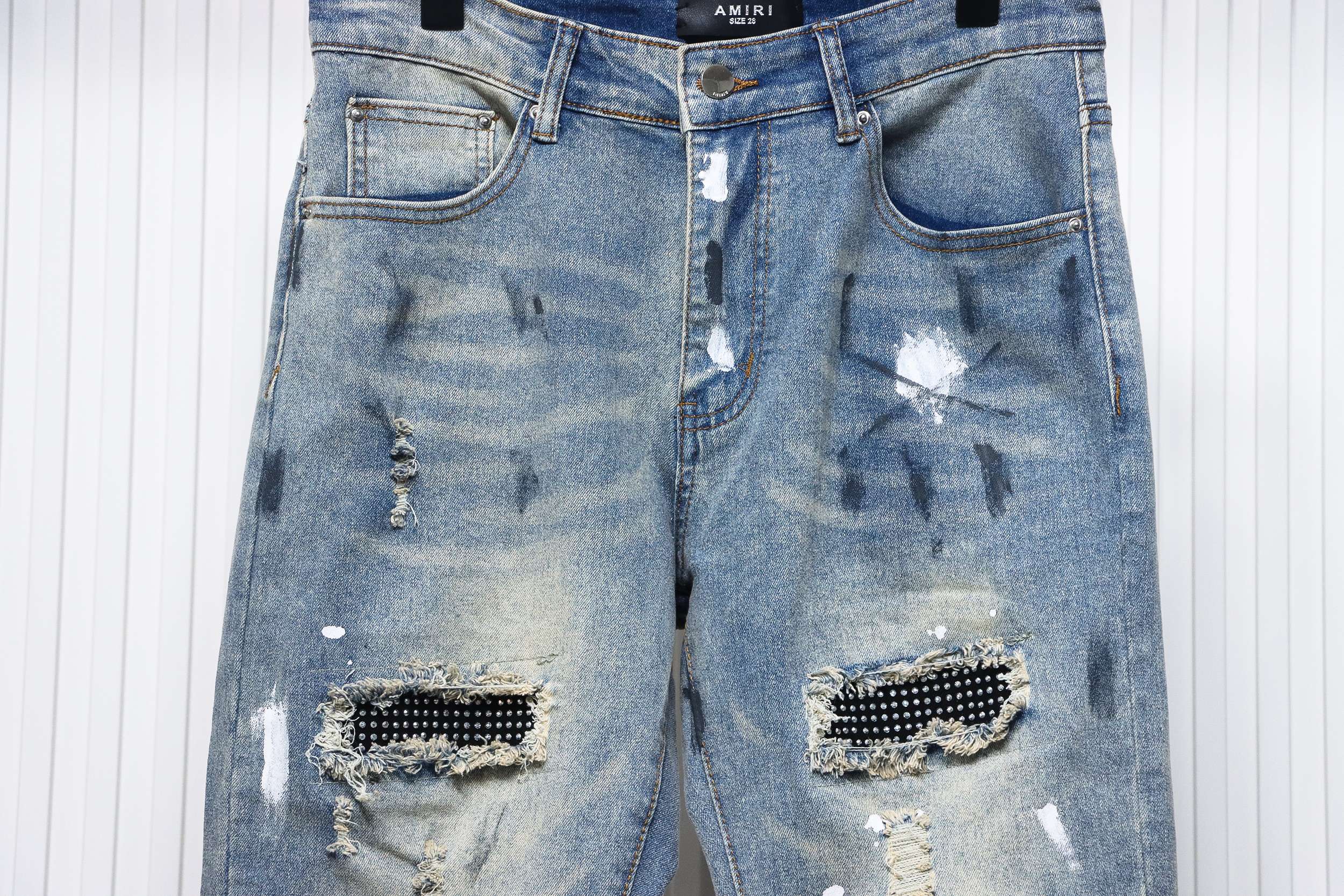 AMIRI Ink-Splashed Rhinestone Jeans