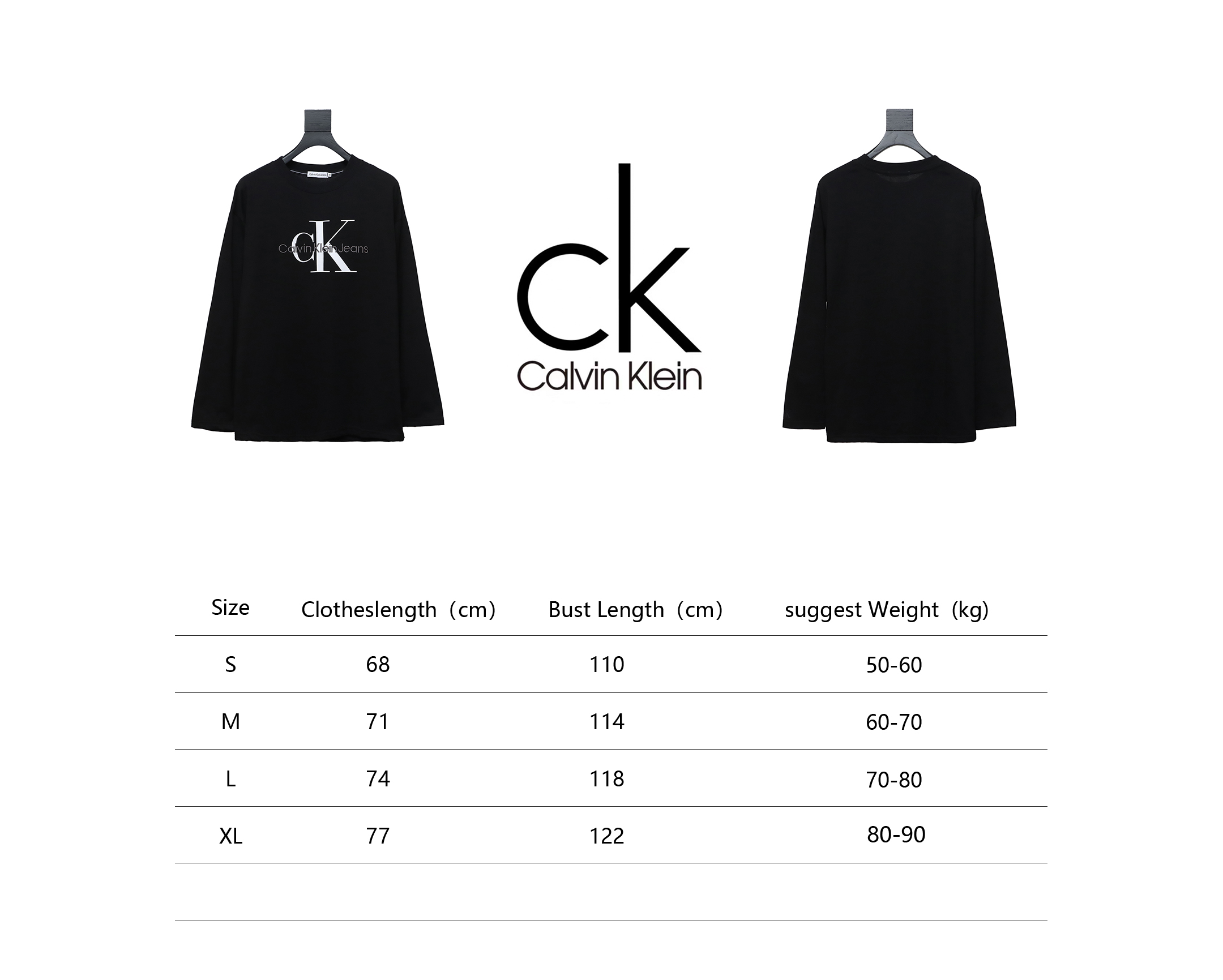 Calvin Klein Basic Casual Round Neck Long Sleeve Black