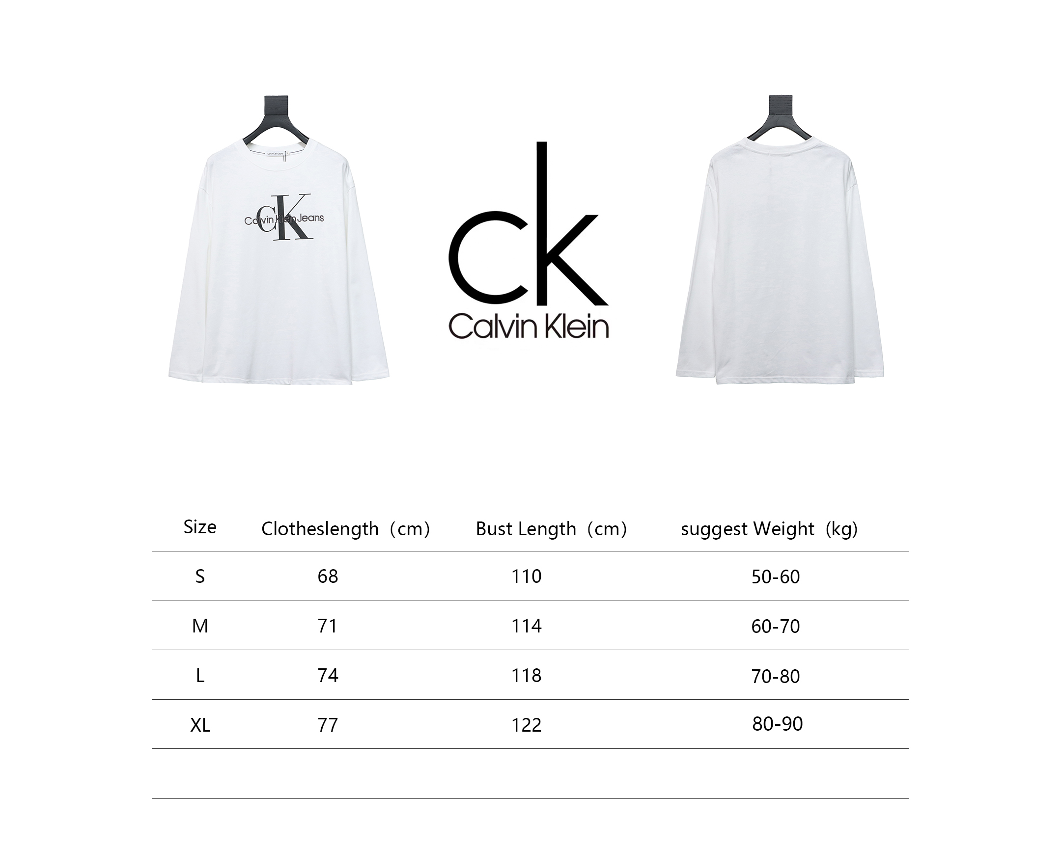 Calvin Klein Basic Casual Round Neck Long Sleeve White