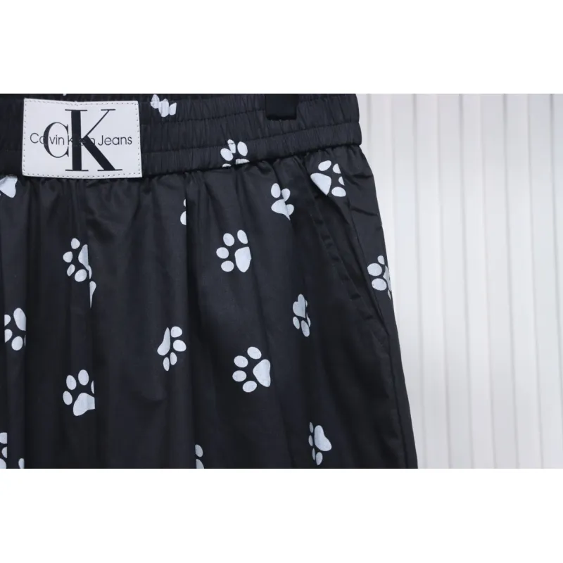 Calvin Klein Cat Print Wide-Leg Trousers Black