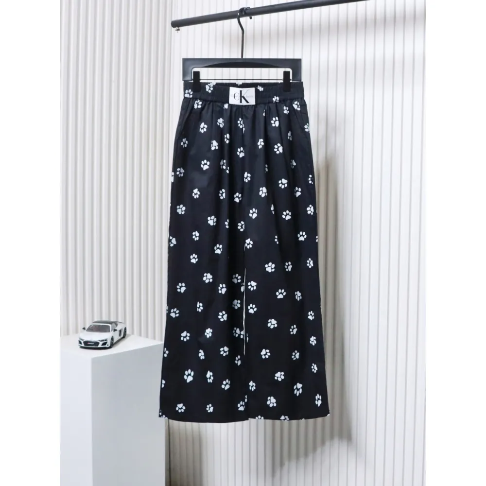Calvin Klein Cat Print Wide-Leg Trousers Black