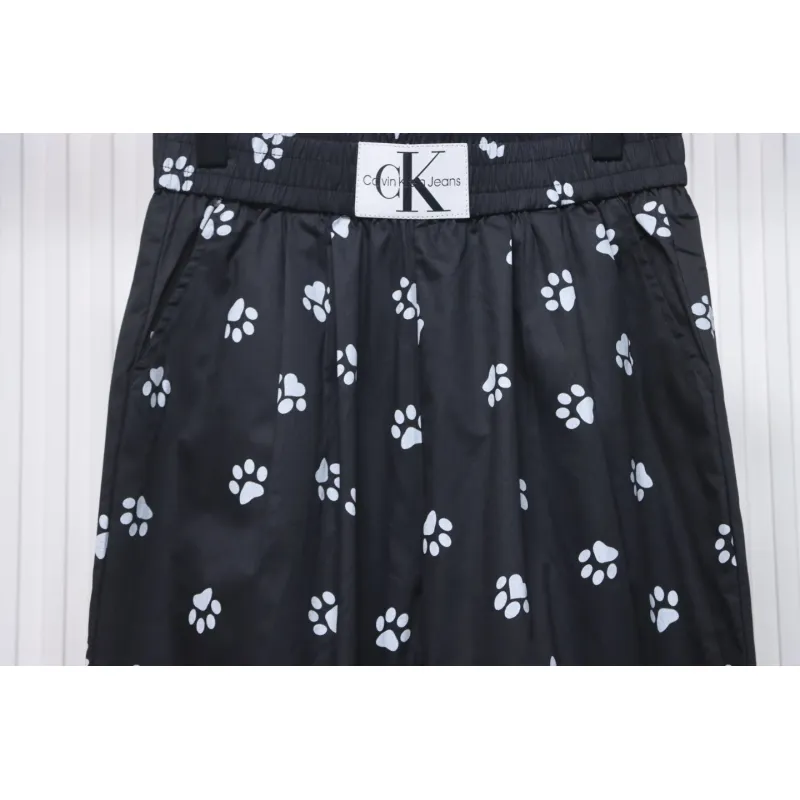 Calvin Klein Cat Print Wide-Leg Trousers Black