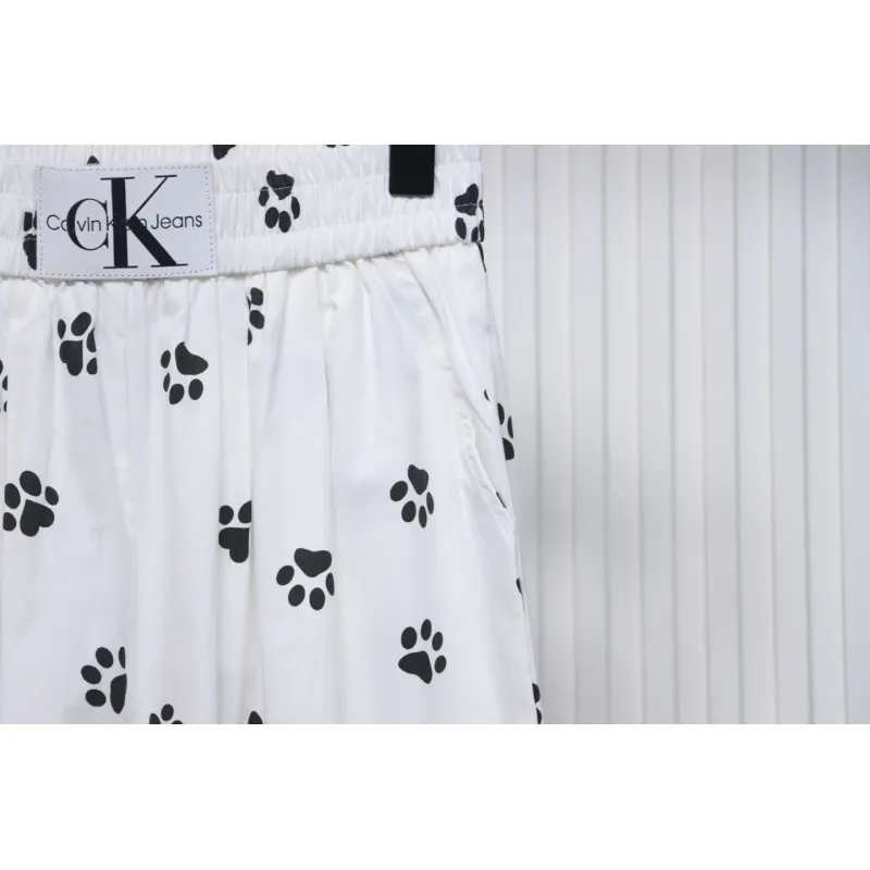 Calvin Klein Cat Print Wide-Leg Trousers White