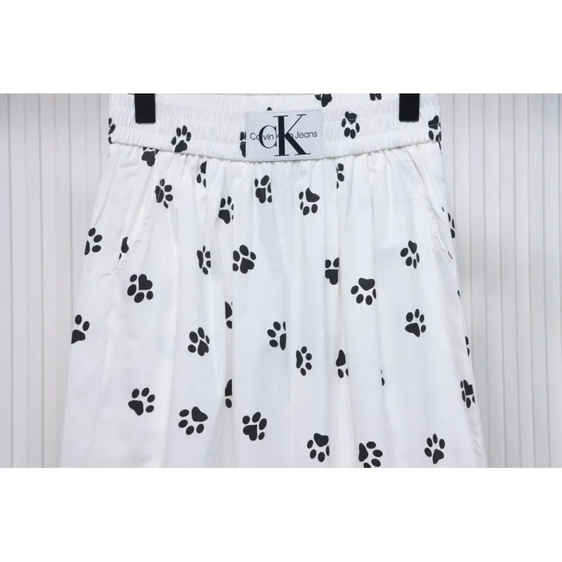 Calvin Klein Cat Print Wide-Leg Trousers White