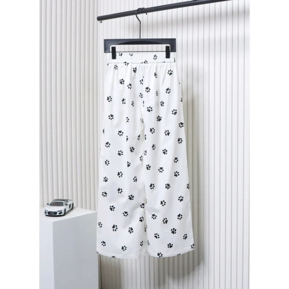 Calvin Klein Cat Print Wide-Leg Trousers White