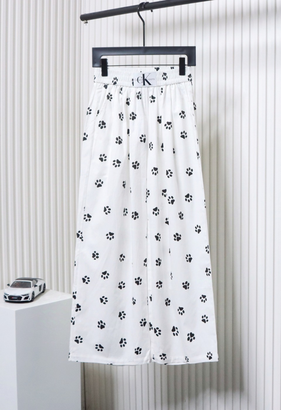 Calvin Klein Cat Print Wide-Leg Trousers White
