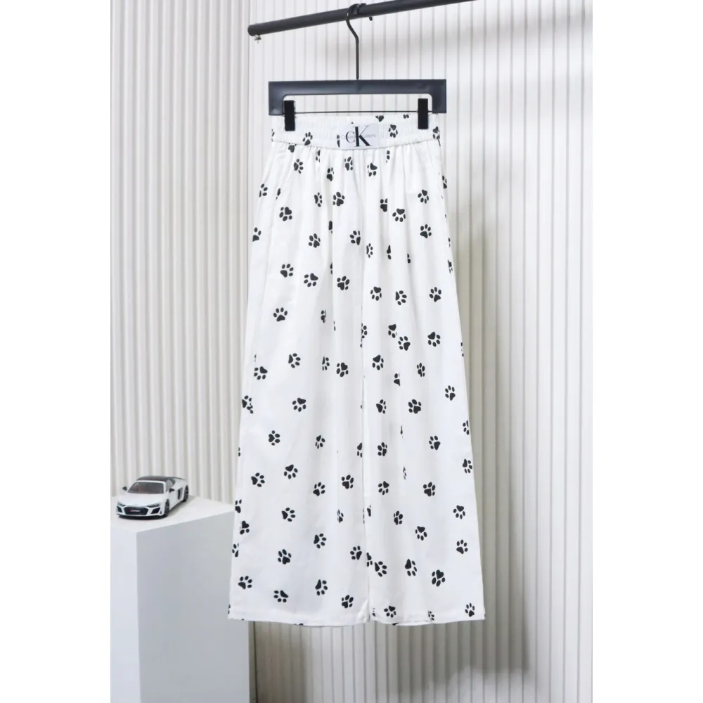 Calvin Klein Cat Print Wide-Leg Trousers White