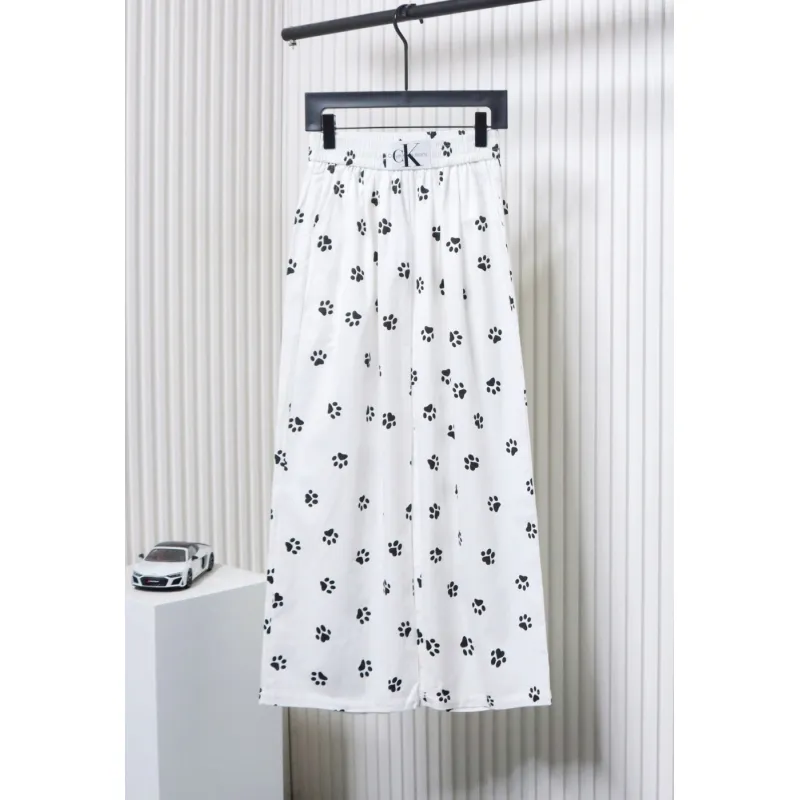Calvin Klein Cat Print Wide-Leg Trousers White