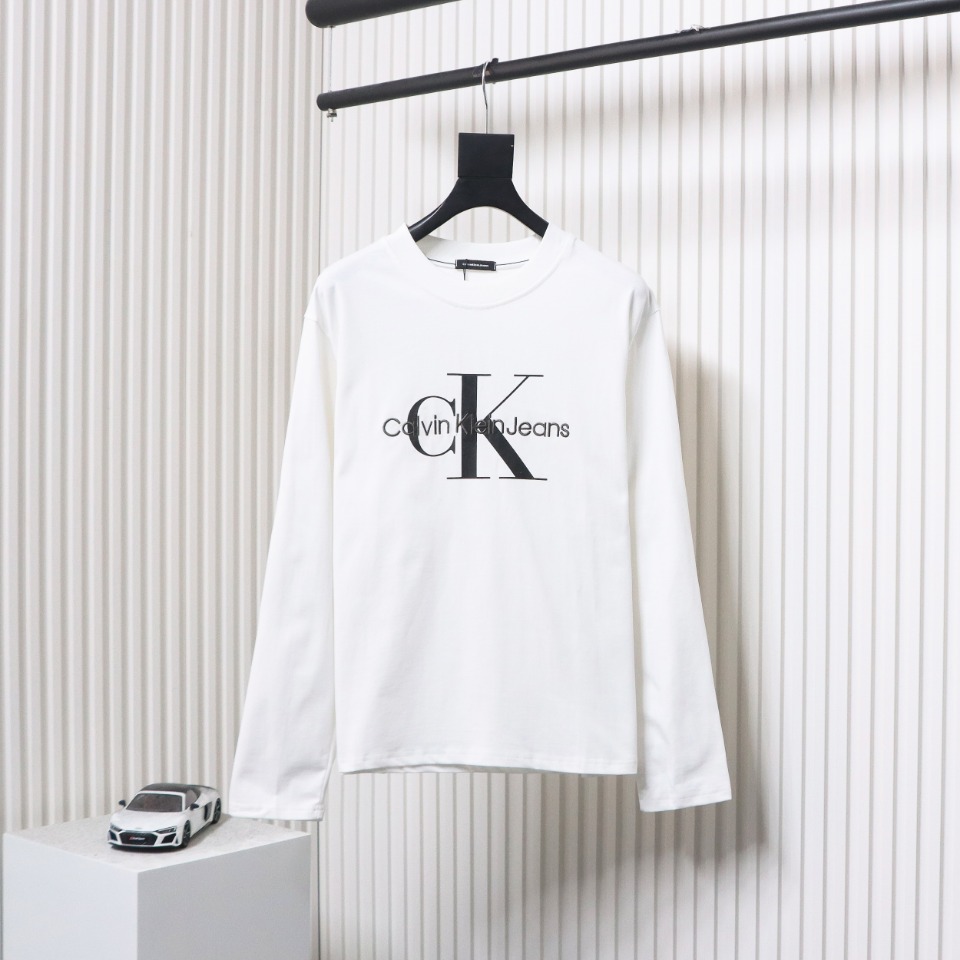 Calvin Klein CK Embroidered Print Long-Sleeved T-shirt White