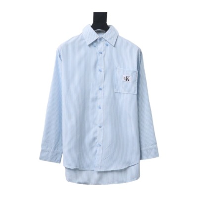 Calvin Klein Ck Fabric Label Pocket Casual Loose Long Sleeve Shirt Blue 01