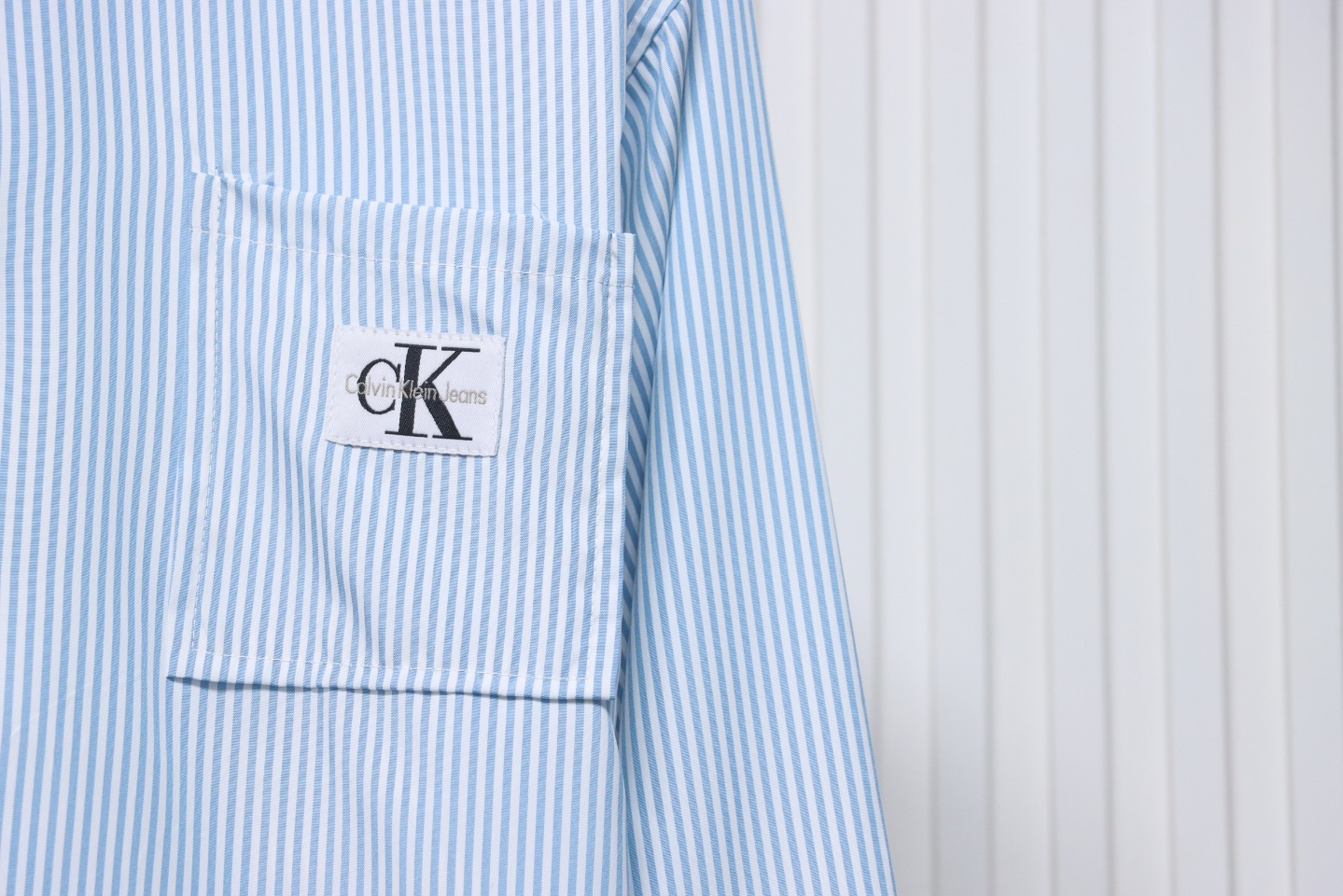 Calvin Klein Ck Fabric Label Pocket Casual Loose Long Sleeve Shirt Blue