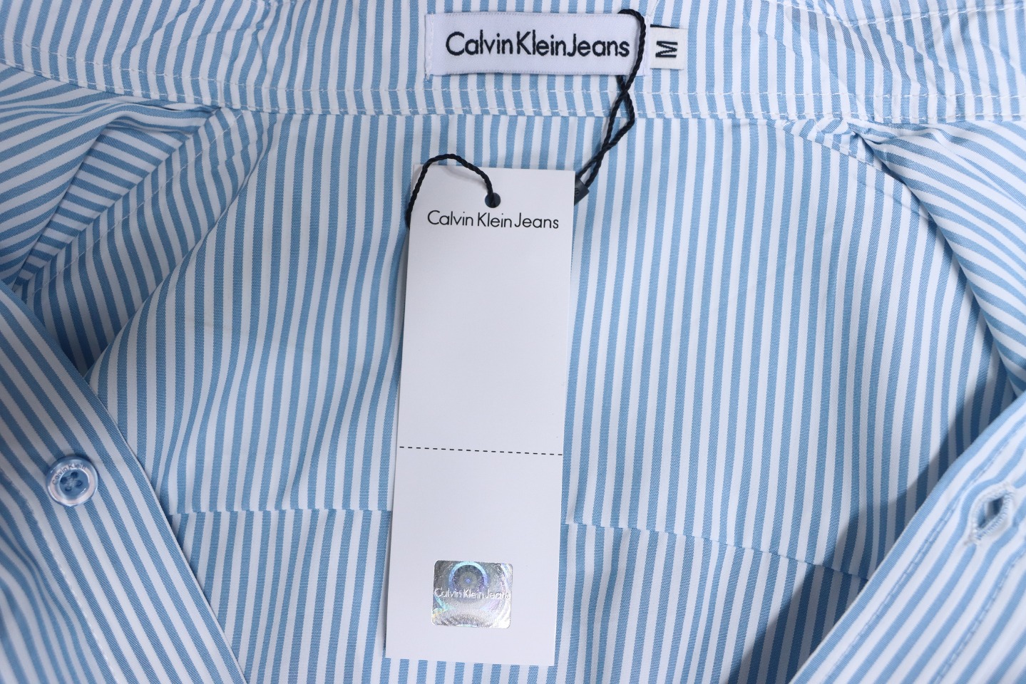 Calvin Klein Ck Fabric Label Pocket Casual Loose Long Sleeve Shirt Blue
