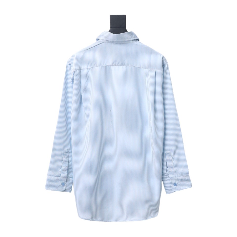 Calvin Klein Ck Fabric Label Pocket Casual Loose Long Sleeve Shirt Blue