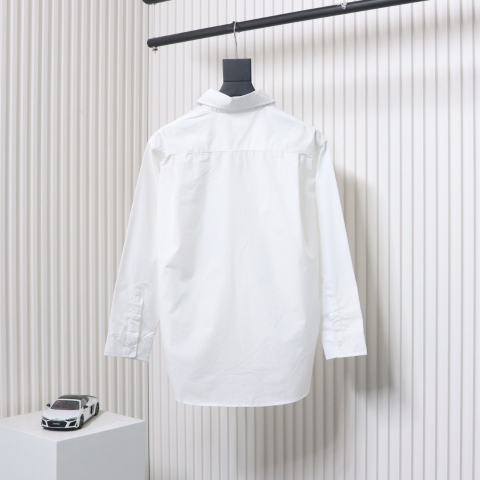 Calvin Klein Ck Fabric Label Pocket Casual Loose Long Sleeve Shirt White